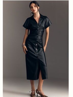 Pilcro Greer Black Faux Leather Dress NWT